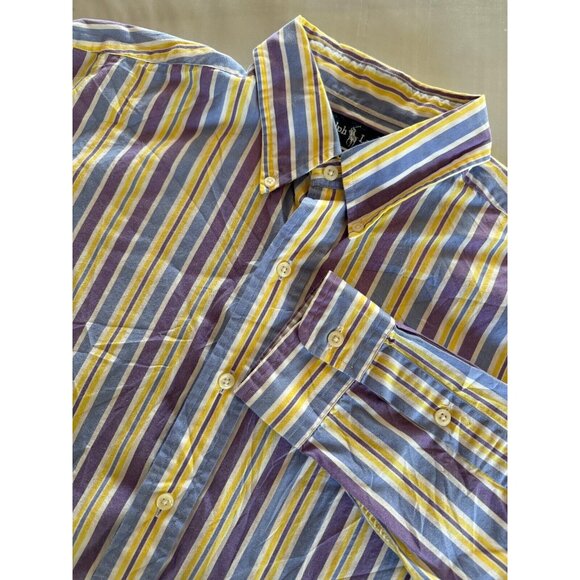 Ralph Lauren Men’s Blake Purple Blue Yellow Stripe Long Sleeve Button Down Shirt - Picture 1 of 4
